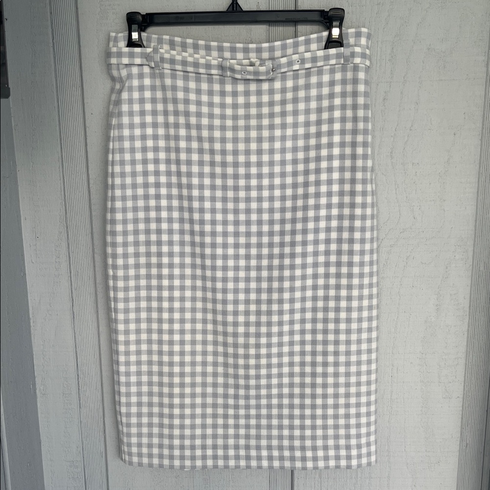 Ann Taylor Women's belted pencil skirt classic gingham plaid pattern size 0 EUC